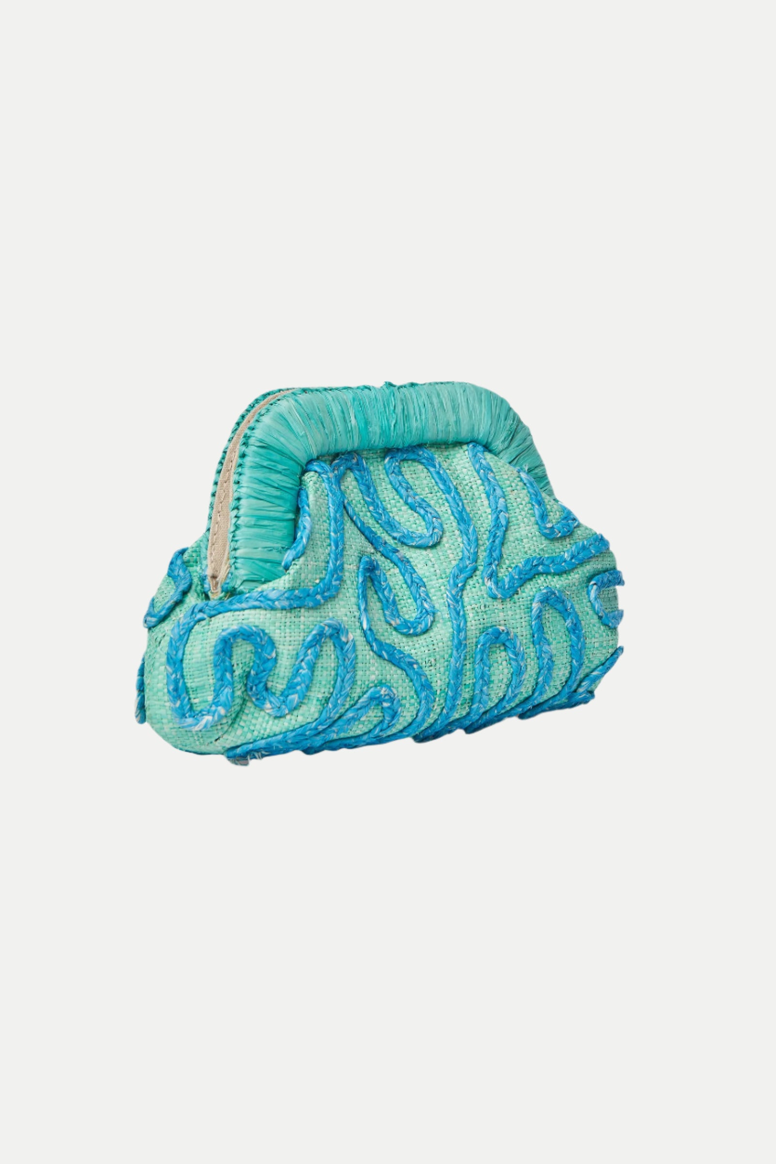 Neomi Turquoise Raffia Embroidered Clutch