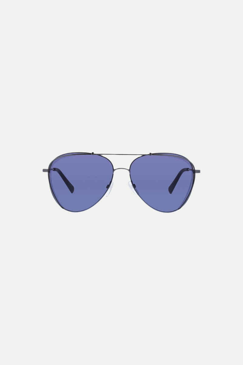 The MRT Otto Metal Frame Aviator Sunglasses feature thin black metal frames and blue-tinted lenses, displayed against a plain white background.