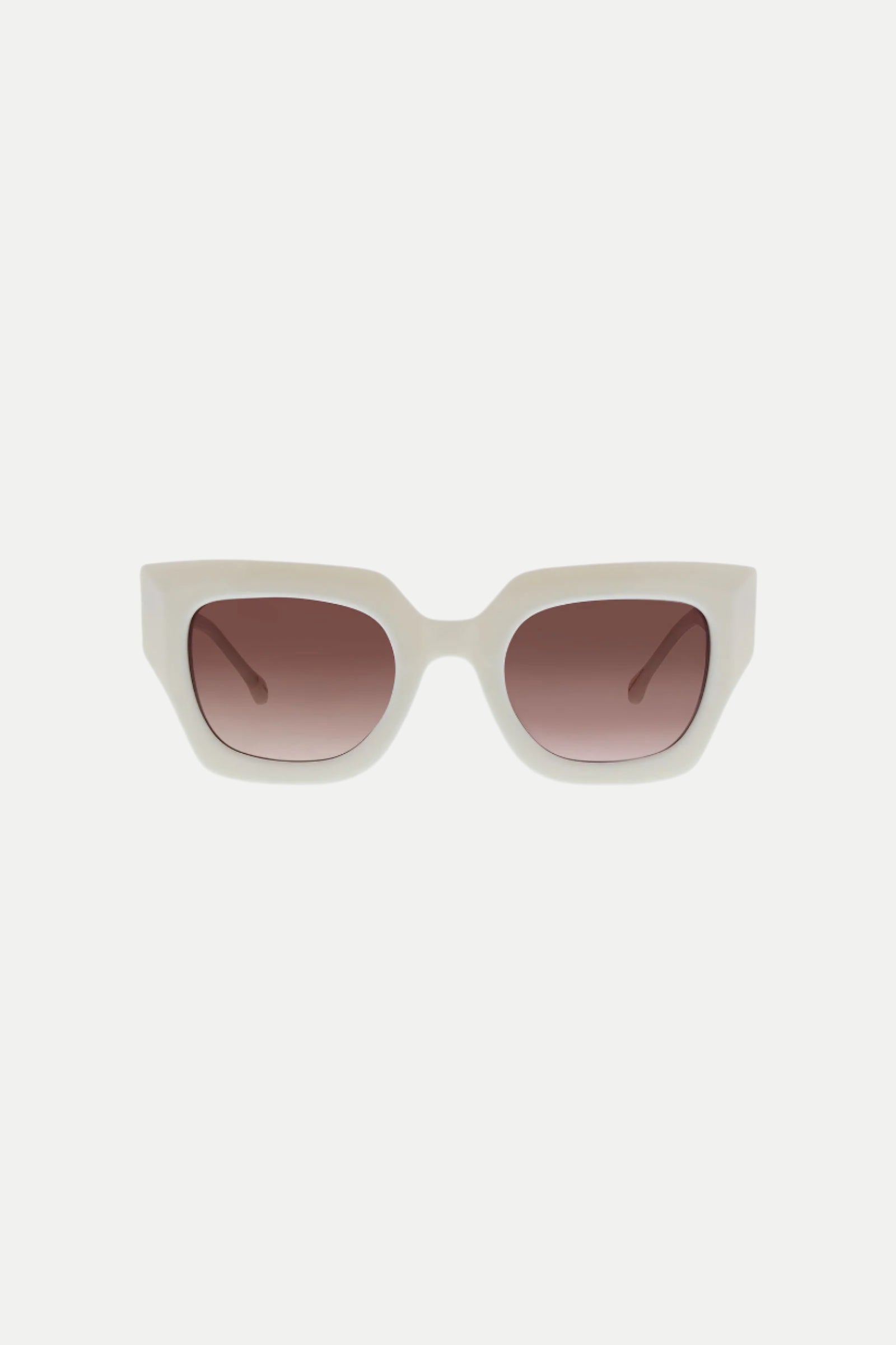 The Sol Wide Frame Square Acetate Sunglasses feature thick, ivory rectangular frames and brown gradient lenses, displayed against a plain white background.