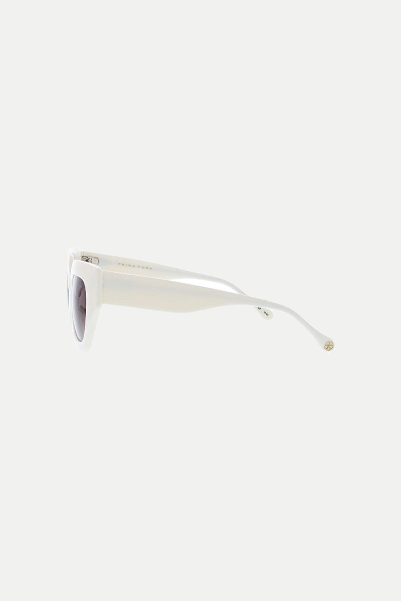 Side view of Sol Wide Frame Square Acetate Sunglasses in white, featuring thick rectangular frames and curved arms, displayed against a plain light background.