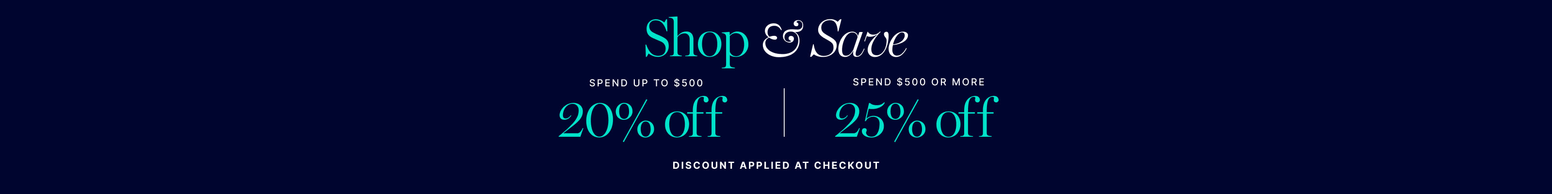 Promotional banner with 'Shop & Save' offer on a dark blue background