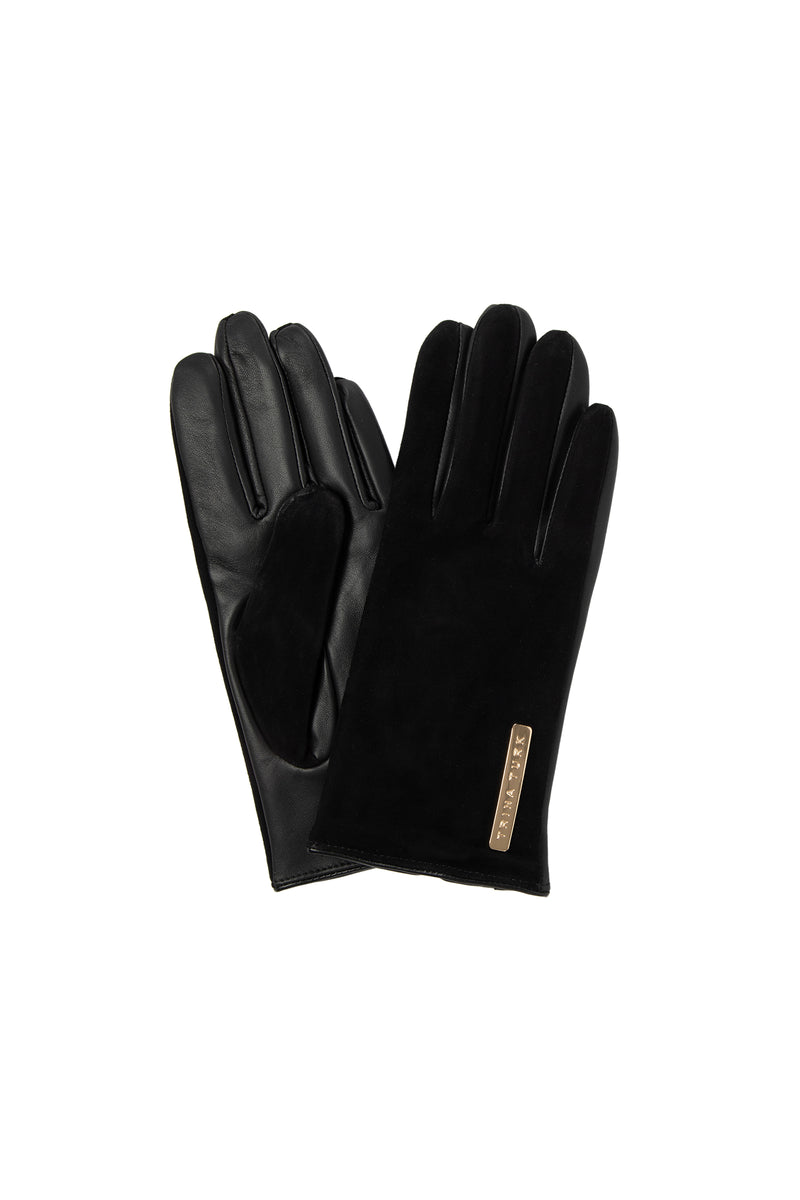 TT SHORT BLACK SUEDE AND LEATHER GLOVES in BLACK additional image 1