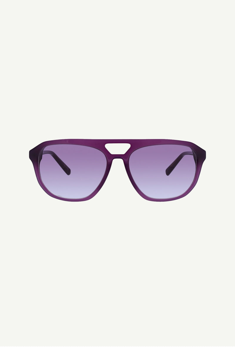 Lawson Sunglass in purple features gradient lenses, sleek acetate frames, and UVA/UVB protection, shown against a plain light background.