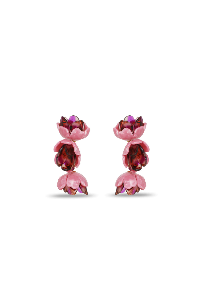 ROSE PETAL TRIPLE DROP CLIP ON EARRINGS in ROSE