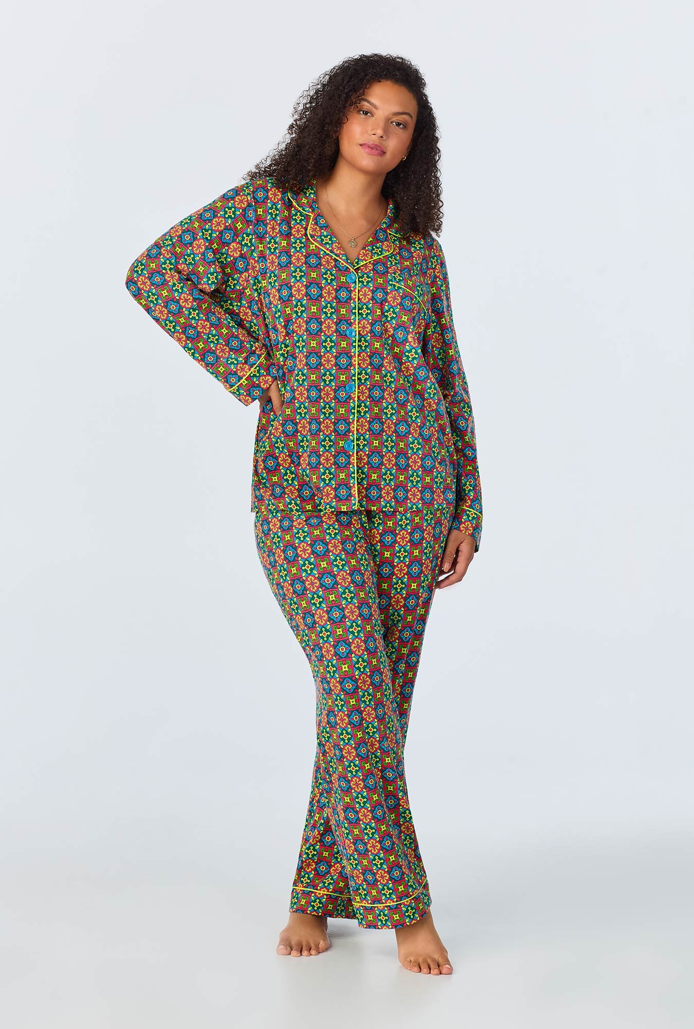 Pretty Tiles Women's Long Sleeve Long Pant Jersey PJ Set