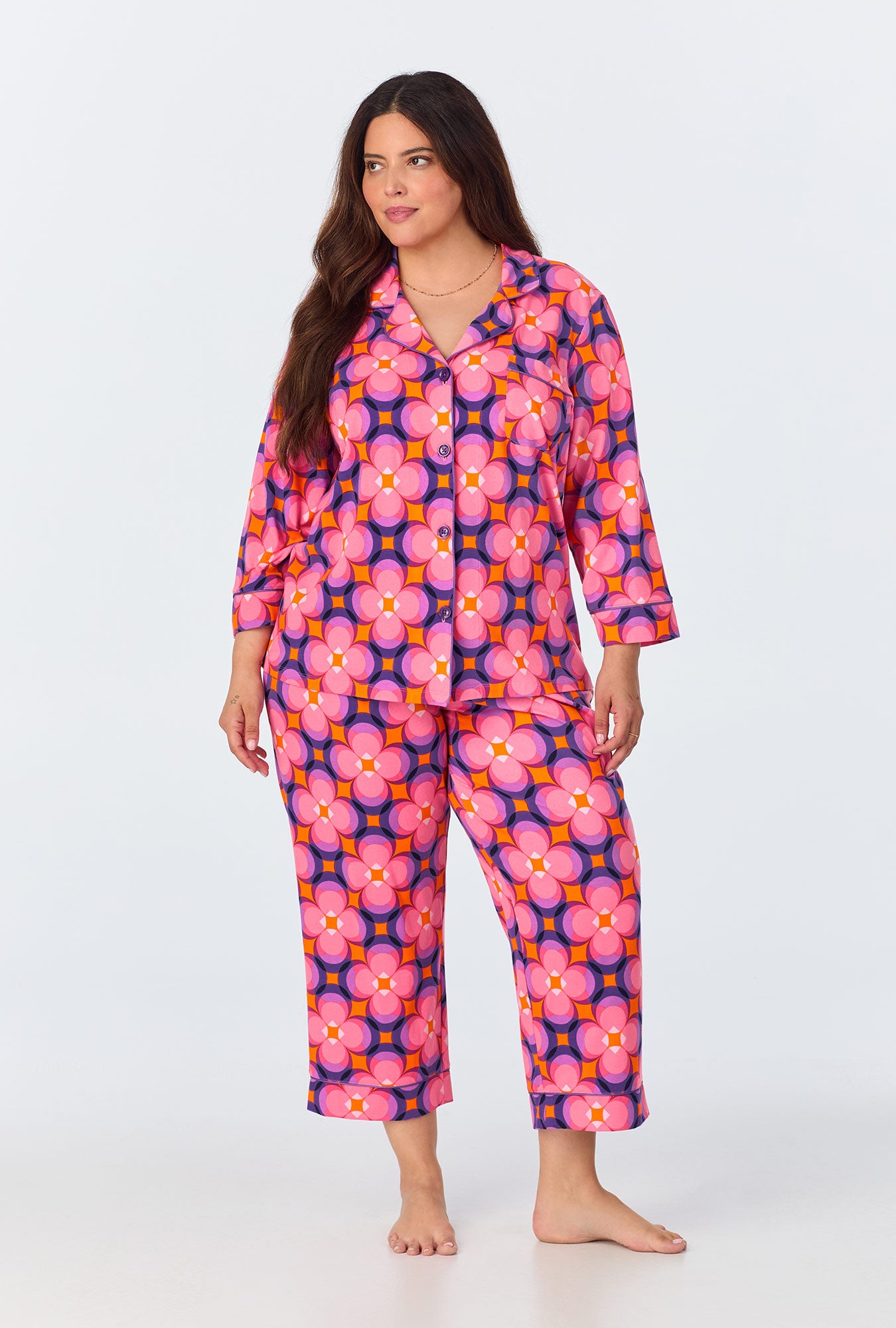 Space Cat Women's 3/4-Sleeve Cropped Pant Jersey PJ Set