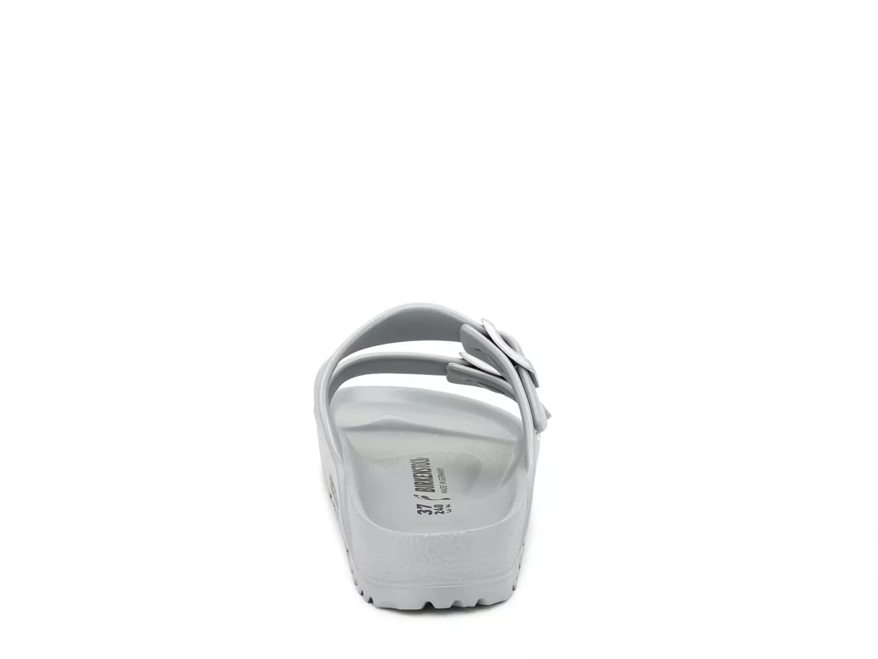 The Birkenstock Arizona Eva Sandal is shown from the back on a plain white background, featuring a single wide strap, a decorative bow on the right side, textured sole, and visible size markings inside.
