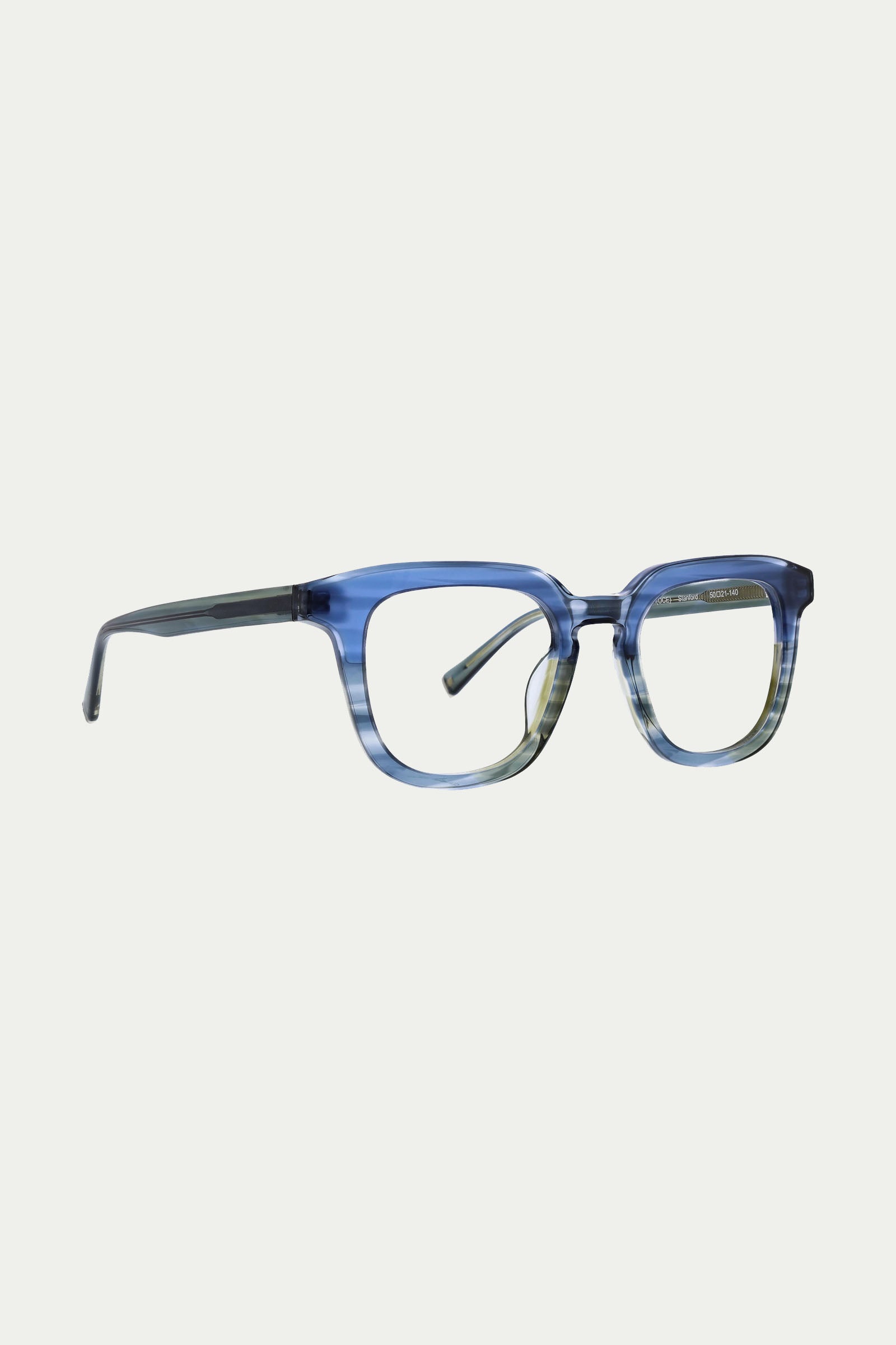 Stanford Eyeglass: Square frames with a blue and clear gradient design, shown on a plain white background.