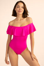 MONACO SOLIDS OFF THE SHOULDER RUFFLE ONE PIECE in PINK additional image 7