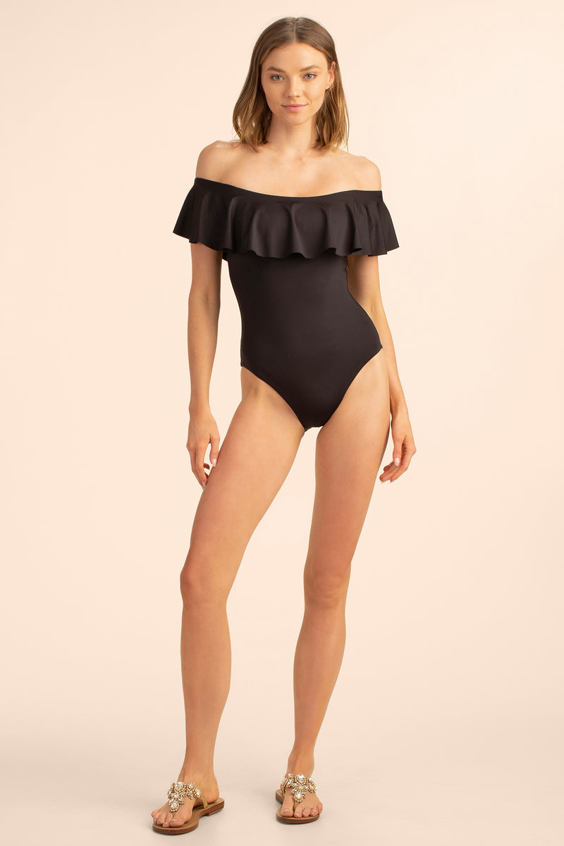 MONACO SOLIDS OFF THE SHOULDER RUFFLE ONE PIECE in BLACK additional image 2