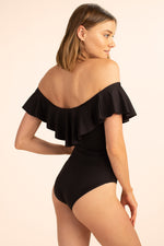 MONACO SOLIDS OFF THE SHOULDER RUFFLE ONE PIECE in BLACK additional image 1