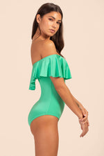 MONACO SOLIDS OFF THE SHOULDER RUFFLE ONE PIECE in FOAM GREEN additional image 6