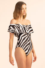 VIVANT OFF THE SHOULDER RUFFLE ONE PIECE in MULTI additional image 2