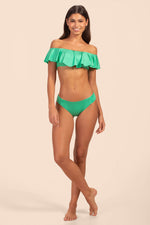 MONACO SOLIDS OFF THE SHOULDER RUFFLE BANDEAU TOP in FOAM GREEN additional image 9