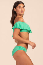MONACO SOLIDS OFF THE SHOULDER RUFFLE BANDEAU TOP in FOAM GREEN additional image 8