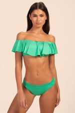 MONACO SOLIDS OFF THE SHOULDER RUFFLE BANDEAU TOP in FOAM GREEN additional image 7