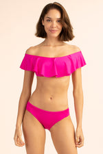 MONACO SOLIDS OFF THE SHOULDER RUFFLE BANDEAU TOP in PINK