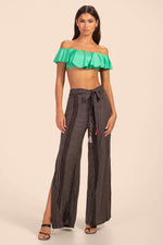 MONACO SOLIDS OFF THE SHOULDER RUFFLE BANDEAU TOP in FOAM GREEN additional image 10