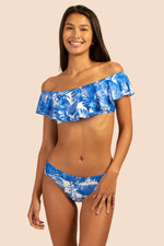 BASQUE OFF THE SHOULDER RUFFLE BANDEAU TOP in SAPPHIRE BLUE