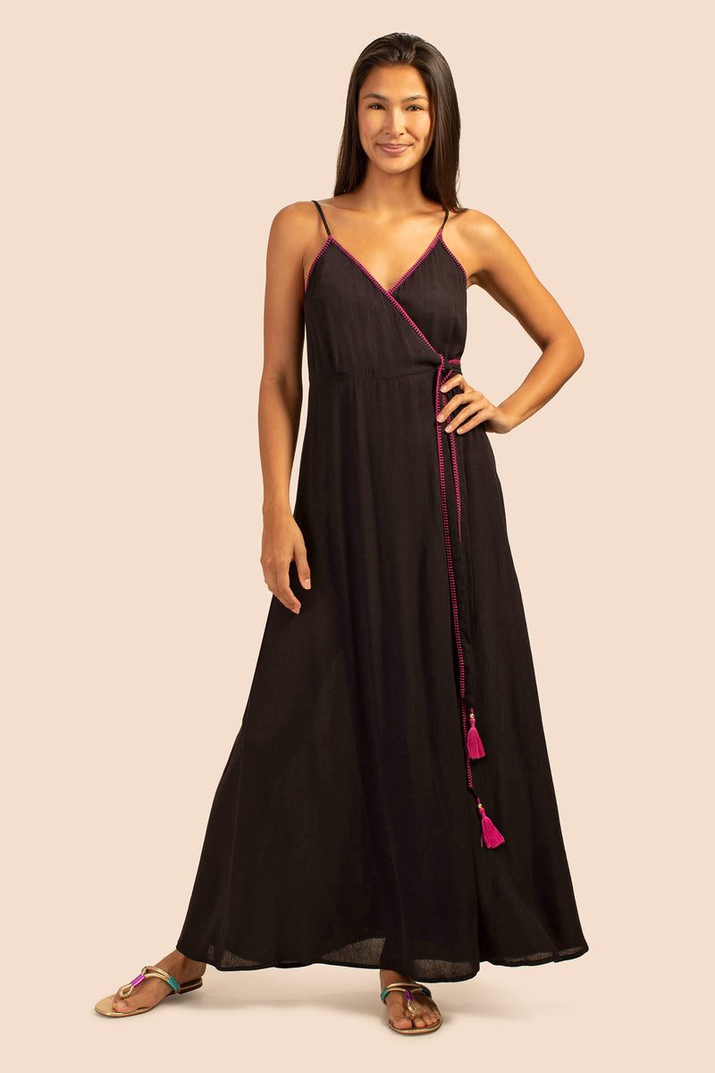 BRITTANY MAXI WRAP DRESS in BLACK