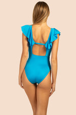 MONACO SOLIDS RUFFLE PLUNGE ONE PIECE SWIMSUIT in ADRIATIC BLUE additional image 9