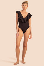MONACO SOLIDS RUFFLE PLUNGE ONE PIECE SWIMSUIT in BLACK additional image 2
