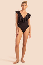 MONACO SOLIDS RUFFLE PLUNGE ONE PIECE in BLACK additional image 2