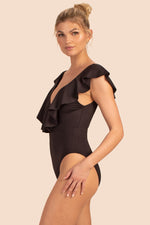 MONACO SOLIDS RUFFLE PLUNGE ONE PIECE SWIMSUIT in BLACK additional image 3