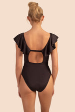 MONACO SOLIDS RUFFLE PLUNGE ONE PIECE SWIMSUIT in BLACK additional image 1
