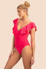 MONACO SOLIDS RUFFLE PLUNGE ONE PIECE SWIMSUIT in GERANIUM ORANGE additional image 5
