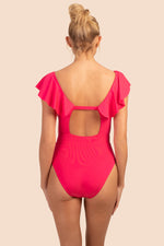 MONACO SOLIDS RUFFLE PLUNGE ONE PIECE SWIMSUIT in GERANIUM ORANGE additional image 6