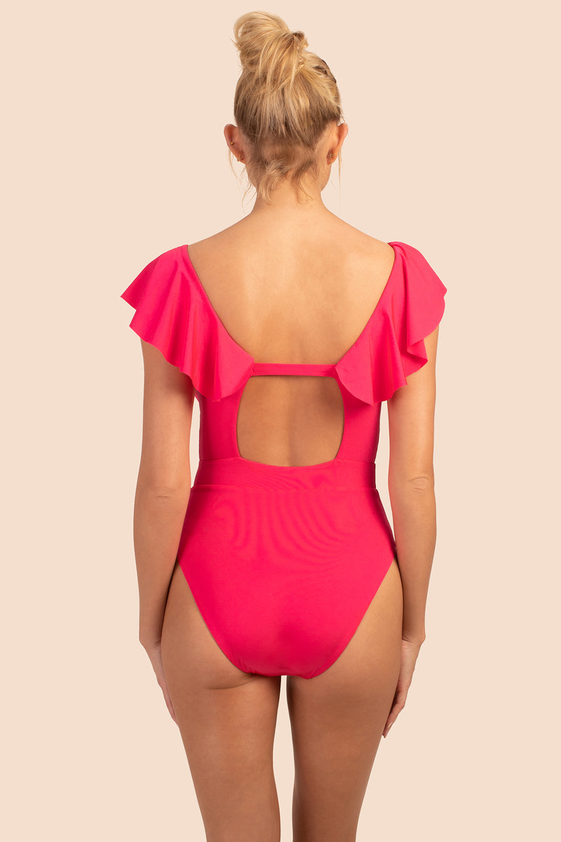 MONACO SOLIDS RUFFLE PLUNGE ONE PIECE SWIMSUIT in GERANIUM ORANGE additional image 6