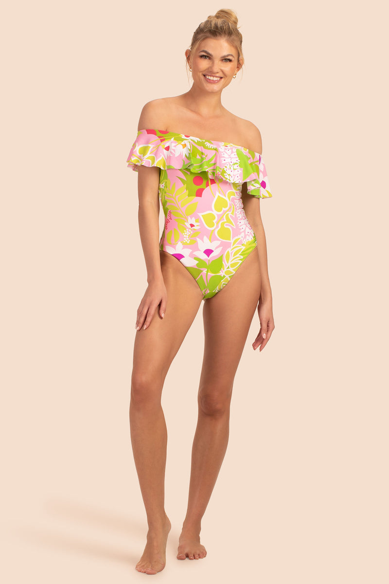 LA PALMA OFF-THE-SHOULDER RUFFLE ONE-PIECE SWIMSUIT in MULTI additional image 2