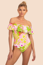 LA PALMA OFF-THE-SHOULDER RUFFLE ONE-PIECE SWIMSUIT in MULTI