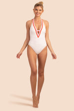 TULUM PLUNGE V-NECK HALTER ONE-PIECE SWIMSUIT in WHITE additional image 2