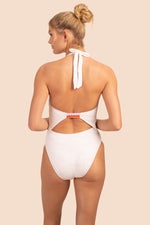 TULUM PLUNGE V-NECK HALTER ONE-PIECE SWIMSUIT in WHITE additional image 1