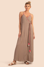 BRITTANY MAXI WRAP DRESS in SAND STONE NEUTRAL