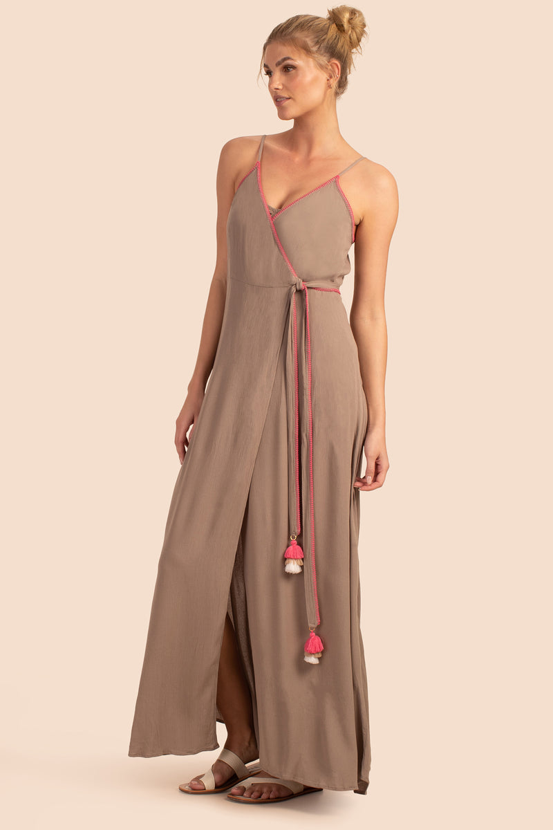 BRITTANY MAXI WRAP DRESS in SAND STONE NEUTRAL additional image 2