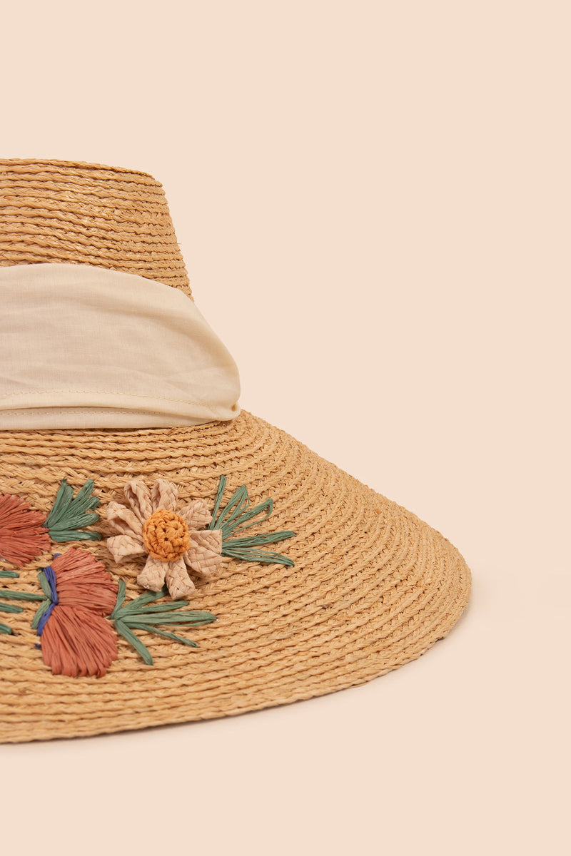EMBROIDERED STRAW HAT in NATURAL