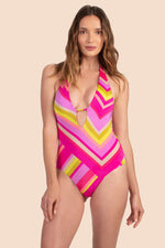 WALTZ PLUNGE V-NECK HALTER ONE-PIECE SWIMSUIT in MULTI