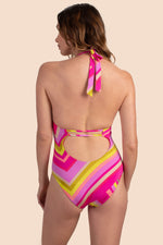 WALTZ PLUNGE V-NECK HALTER ONE-PIECE SWIMSUIT in MULTI additional image 1
