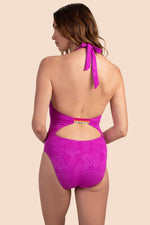 TULUM PLUNGE V-NECK HALTER ONE-PIECE SWIMSUIT in SUGAR BERRY PURPLE additional image 5