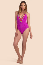 TULUM PLUNGE V-NECK HALTER ONE-PIECE SWIMSUIT in SUGAR BERRY PURPLE additional image 7