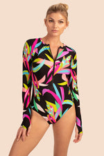 BIRDS OF PARADISE LONG SLEEVE HALF-ZIP SWIM PADDLE SUIT in MULTI