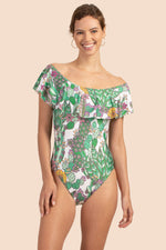 CACTI OFF-THE-SHOULDER RUFFLE ONE-PIECE SWIMSUIT in MULTI