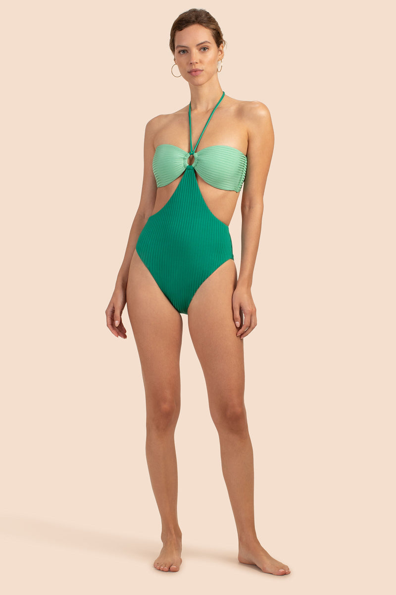 OLYMPIA RIB BANDEAU CUT-OUT ONE-PIECE MAILLOT SWIMSUIT in VIRIDIS additional image 2