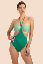 OLYMPIA RIB BANDEAU CUT-OUT ONE-PIECE MAILLOT SWIMSUIT in VIRIDIS