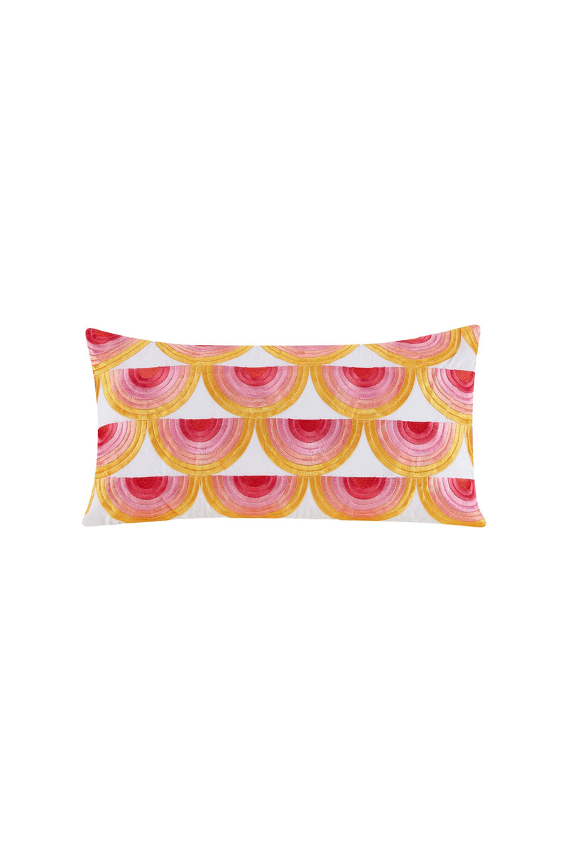 SATIN STITCH EMBROIDERED PINK/YELLOW THROW PILLOW in PINK