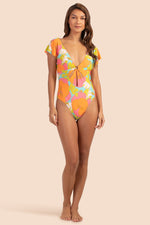 PLAYA DE FLOR FLUTTER SLEEVE CUT-OUT ONE-PIECE SWIMSUIT in MULTI additional image 2