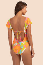 PLAYA DE FLOR FLUTTER SLEEVE CUT-OUT ONE-PIECE SWIMSUIT in MULTI additional image 1